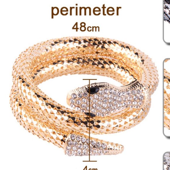 Gold Snake Coil Wrap Around Rhinestone Bracelet - Picture 4 of 8